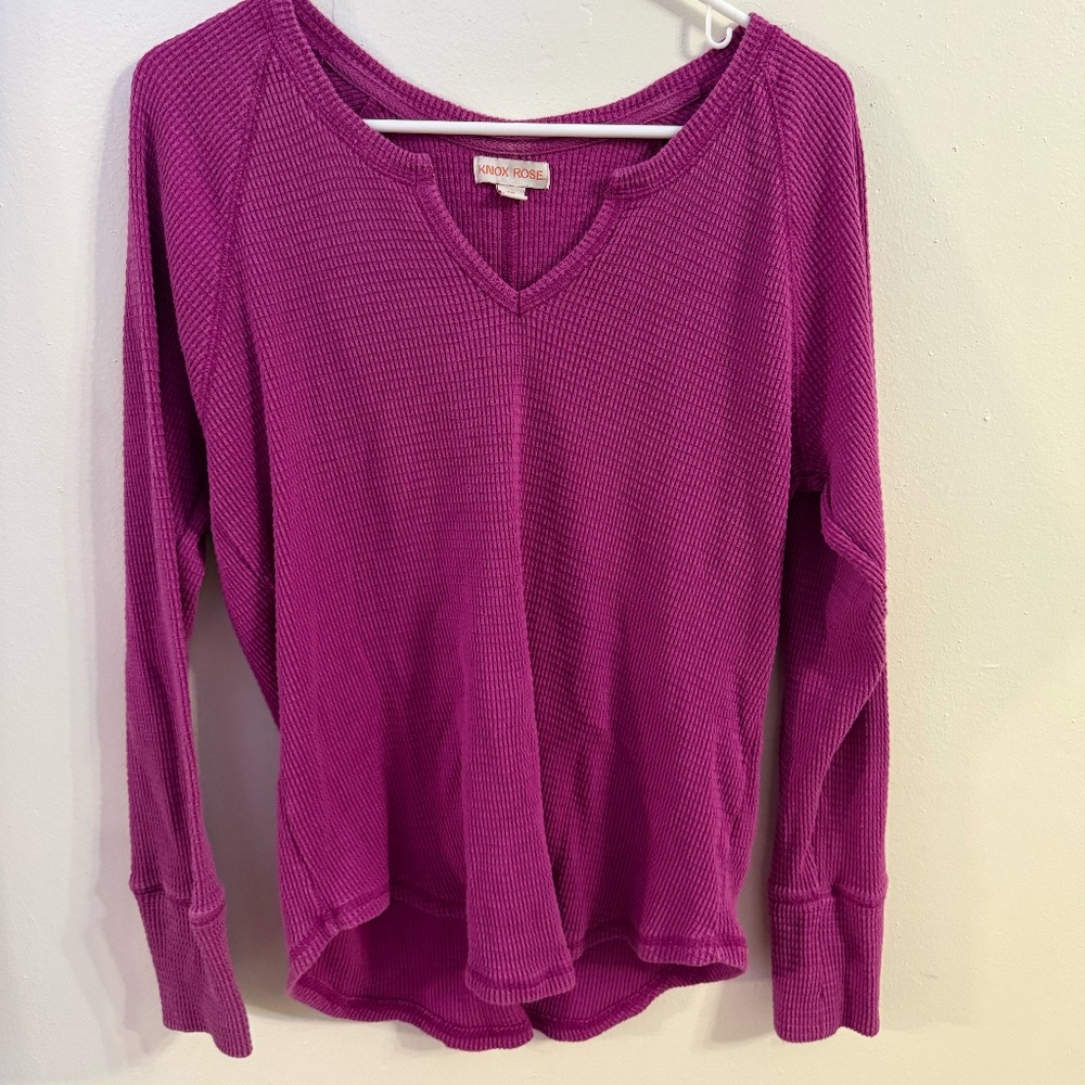 Womens Knox Rose Purple Waffle Knit Long Sleeve Shirt XXL